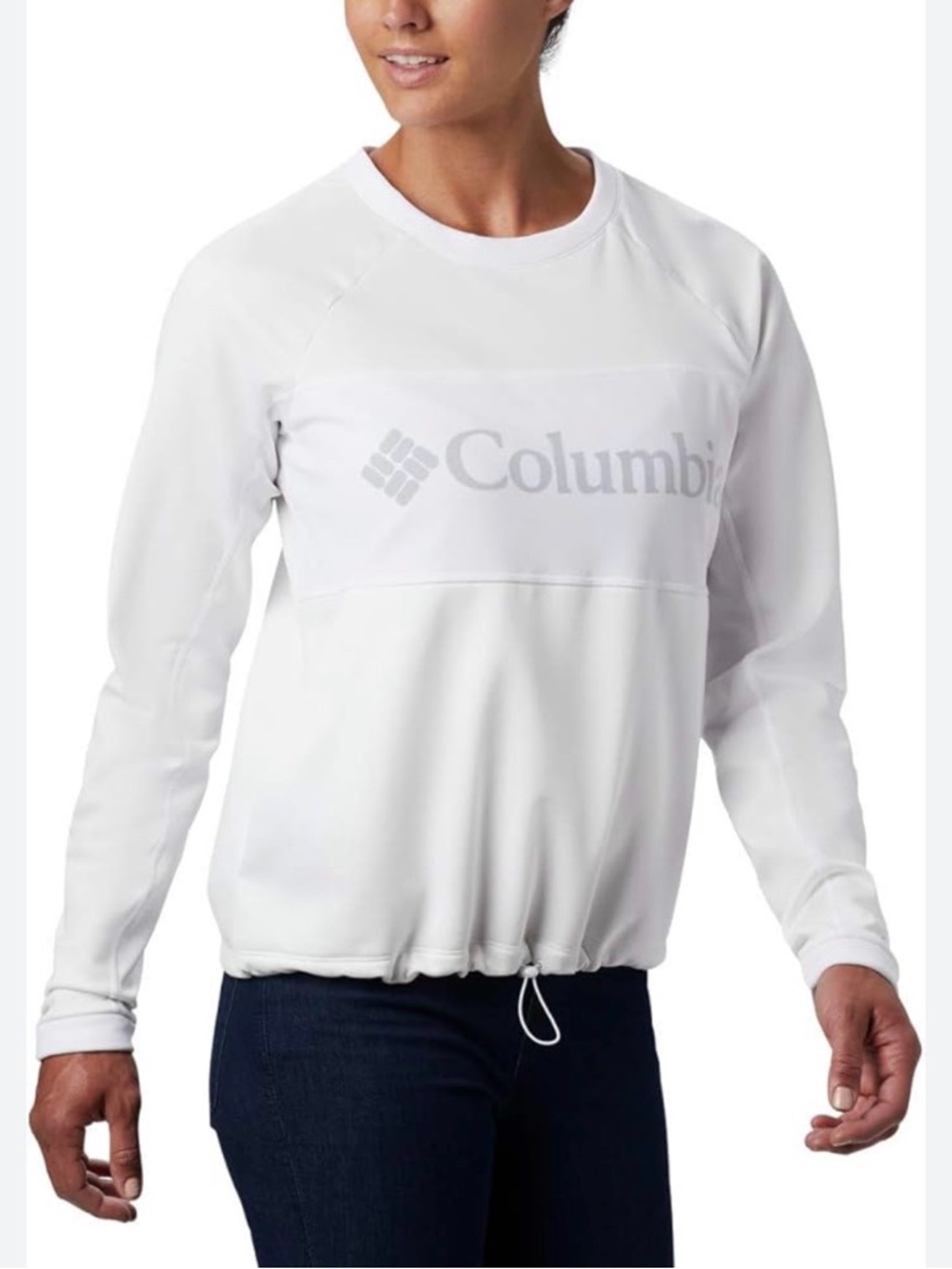 Columbia White Long Sleeve Logo Pullover